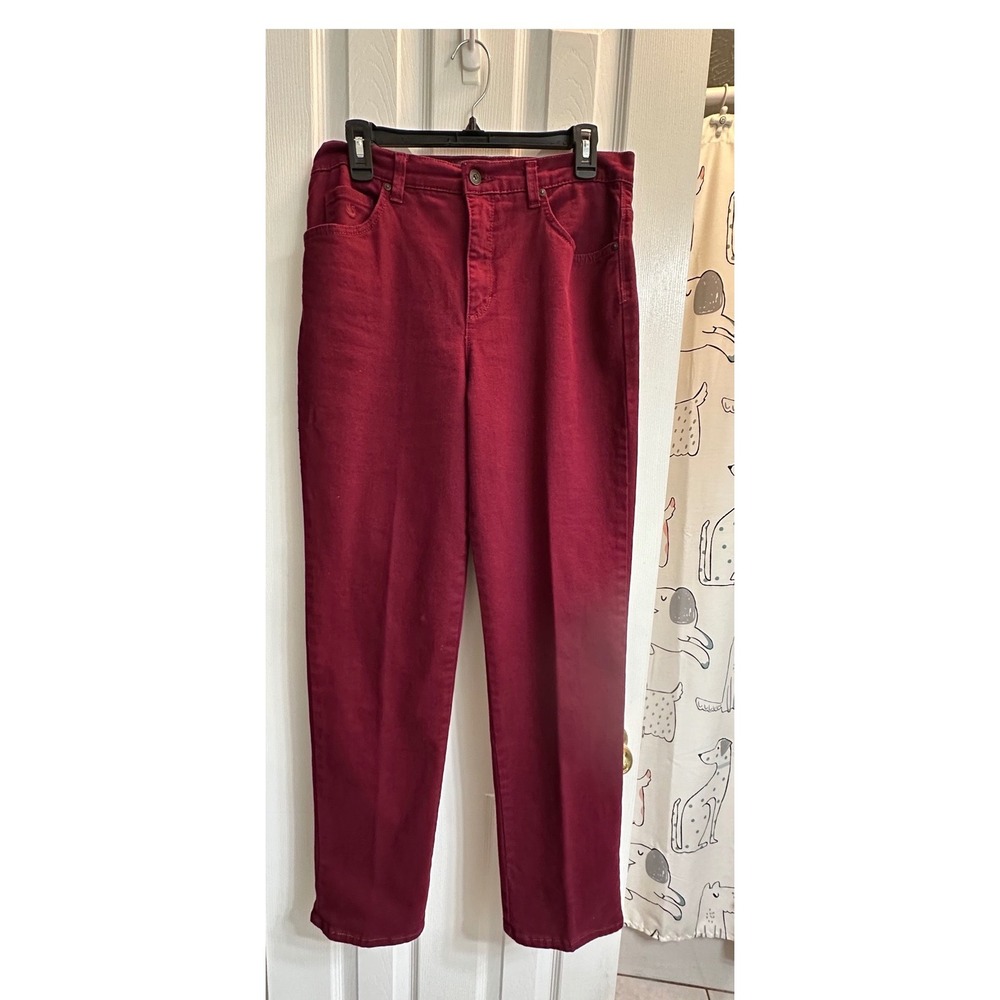 Gloria Vanderbilt Amanda Tapered High Rise Jeans Burgundy Red Wine Womens 10 Avg